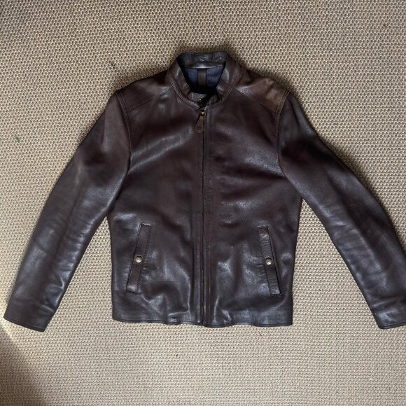 Massimo Dutti Brown Leather Moto Jacket - Picture 6 of 9
